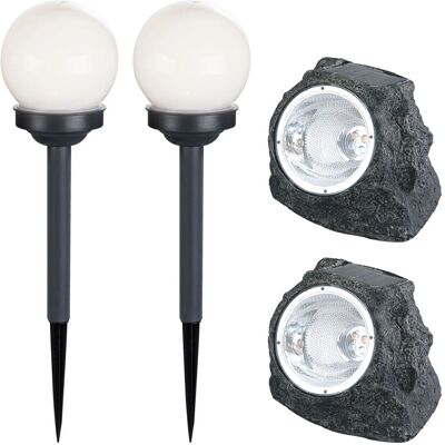 ETC-SHOP - Set 4 LED Solari Sfera Pietra - Luci esterne solari ETC-SHOP - Set 4 LED Solari Sfera Pietra - Luci esterne solari
