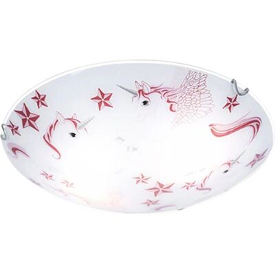 ETC-SHOP - Unicorn - Vetro rosa bianco - Motivo unicorno - Lampada a soffitto ETC-SHOP - Unicorn - Vetro rosa bianco - Motivo unicorno - Lampada a soffitto