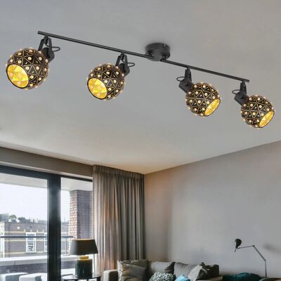 ETC-SHOP - Deckenleuchte - Schwarzes Metall - Kristallakzente - 4xE27 ETC-SHOP - Deckenleuchte - Schwarzes Metall - Kristallakzente - 4xE27
