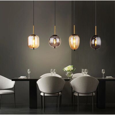 ETC-SHOP - 4x E14 Suspension - Schwarz Bernstein Rauchglas-Schirme - Pendelleuchte ETC-SHOP - 4x E14 Suspension - Schwarz Bernstein Rauchglas-Schirme - Pendelleuchte