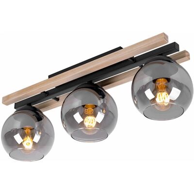 ETC-SHOP - Drei-Flammen Holz-Deckenleuchte - Rauchglas - Deckenleuchte ETC-SHOP - Drei-Flammen Holz-Deckenleuchte - Rauchglas - Deckenleuchte