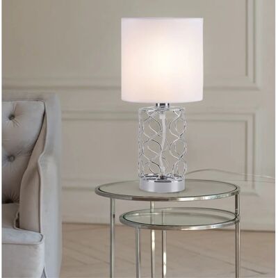 ETC-SHOP - base argento - paralume bianco in tessuto - E14 - Lampada da tavolo ETC-SHOP - base argento - paralume bianco in tessuto - E14 - Lampada da tavolo