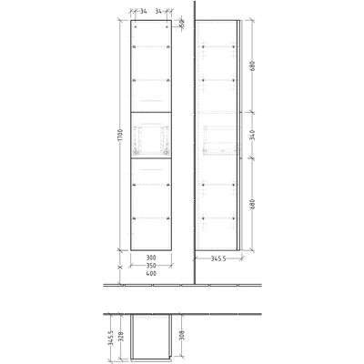 Sanipa BP1031U - Kaschmir-Matt 3way - 2 Türen 1 Auszug - Badezimmerhochschrank Sanipa BP1031U - Kaschmir-Matt 3way - 2 Türen 1 Auszug - Badezimmerhochschrank