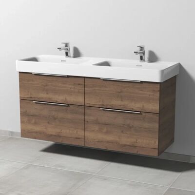 Sanipa Eiche-Tabak Wand-Waschtischunterschrank für Laufen Pro S, 130cm - 4 Schubladen Sanipa Eiche-Tabak Wand-Waschtischunterschrank für Laufen Pro S, 130cm - 4 Schubladen