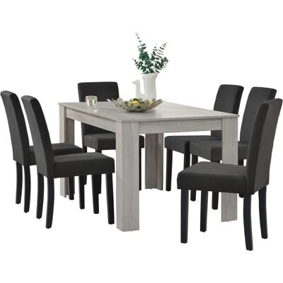 en.casa Ensemble de Salle à Manger Rustique - Table avec 6 Chaises - MDF - 140x90 cm - Publicité en.casa Ensemble de Salle à Manger Rustique - Table avec 6 Chaises - MDF - 140x90 cm - Publicité