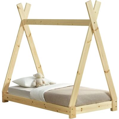 en.casa Lit pour enfants en pin - Style tipi - 140x70cm - Pin naturel - Stable et facile à assembler - Publicité en.casa Lit pour enfants en pin - Style tipi - 140x70cm - Pin naturel - Stable et facile à assembler - Publicité