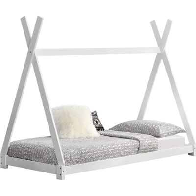 en.casa Lit enfant - Design tipi en pin - 200x90cm - Blanc mat - Lit pour enfants - Publicité en.casa Lit enfant - Design tipi en pin - 200x90cm - Blanc mat - Lit pour enfants - Publicité