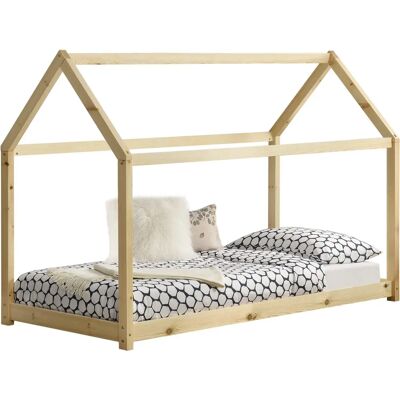 en.casa Lit pour enfants - Forme maison en pin - 200x90cm - Pin naturel - Publicité en.casa Lit pour enfants - Forme maison en pin - 200x90cm - Pin naturel - Publicité