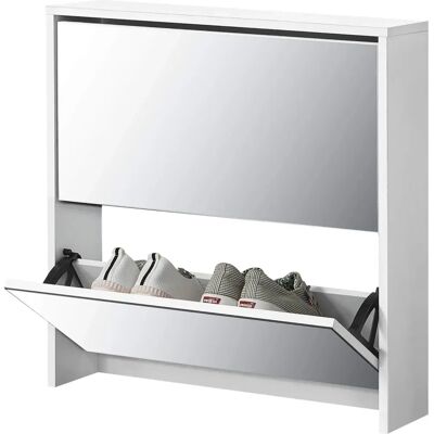 en.casa - Meuble à chaussures blanc avec miroir - 6 paires - Publicité en.casa - Meuble à chaussures blanc avec miroir - 6 paires - Publicité