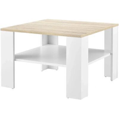 en.casa Table Basse avec Étagère 60x60x40 cm - Salon - Blanc/Effet Chêne - Publicité en.casa Table Basse avec Étagère 60x60x40 cm - Salon - Blanc/Effet Chêne - Publicité