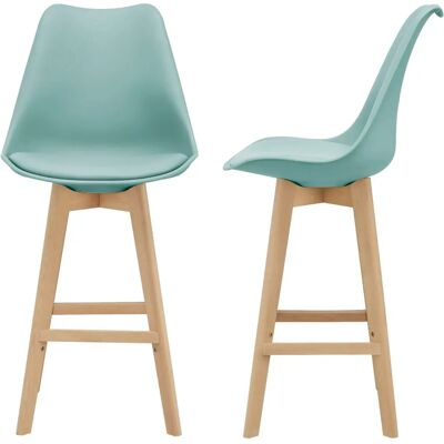 Conjunto de 2 Banquetas Verde Menta - Assento Acolchoado - Pés de Madeira - 2 unidades Conjunto de 2 Banquetas Verde Menta - Assento Acolchoado - Pés de Madeira - 2 unidades