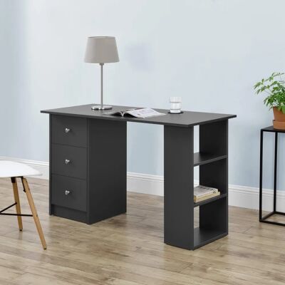 en.casa Bureau Lemberg - Gris foncé - 3 étagères & 3 tiroirs - 120x49x72cm - Publicité en.casa Bureau Lemberg - Gris foncé - 3 étagères & 3 tiroirs - 120x49x72cm - Publicité