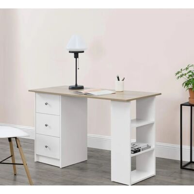 en.casa Weiß/Eichen Effekt 120x49x72 cm Schreibtisch mit Regalen und Schubladen en.casa Weiß/Eichen Effekt 120x49x72 cm Schreibtisch mit Regalen und Schubladen
