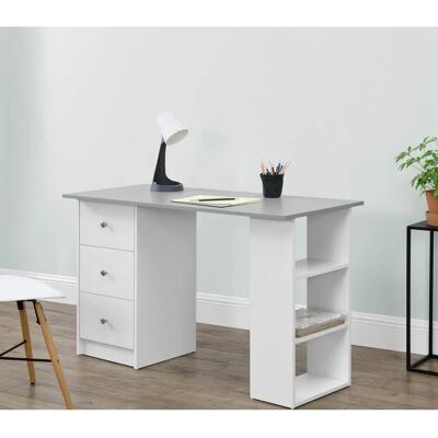 en.casa Bureau Moderne - 3 Compartiments, 120x49x72 cm - Blanc/Gris clair - Publicité en.casa Bureau Moderne - 3 Compartiments, 120x49x72 cm - Blanc/Gris clair - Publicité