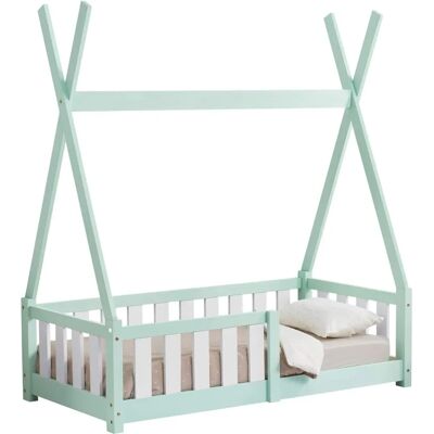en.casa Cama Infantil Helsingborg - Design Tipo Indiano - Barreira de Segurança - 140x70cm - Verde Menta en.casa Cama Infantil Helsingborg - Design Tipo Indiano - Barreira de Segurança - 140x70cm - Verde Menta