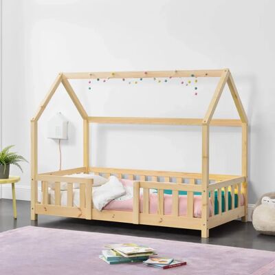 Lit Enfant en Bois 140x70 cm - Forme Maison - Barrière de Sécurité - Chambre d'Enfants - Publicité Lit Enfant en Bois 140x70 cm - Forme Maison - Barrière de Sécurité - Chambre d'Enfants - Publicité