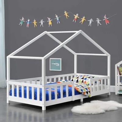 en.casa Lit pour enfants avec barrières en forme de maison - Lit pour enfants - Publicité en.casa Lit pour enfants avec barrières en forme de maison - Lit pour enfants - Publicité