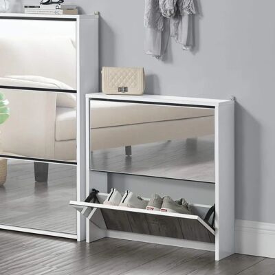 En.Casa Vogar Schuhschrank - Weiß, Platzsparend, Spiegel - 67x63x17cm En.Casa Vogar Schuhschrank - Weiß, Platzsparend, Spiegel - 67x63x17cm