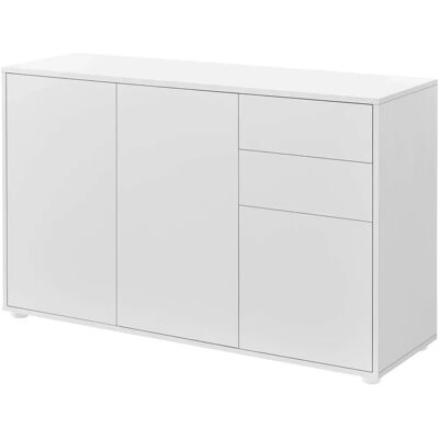 en.casa Paarl Commode Blanc Mat avec 2 tiroirs et 3 portes - 74x117x36 cm - Publicité en.casa Paarl Commode Blanc Mat avec 2 tiroirs et 3 portes - 74x117x36 cm - Publicité