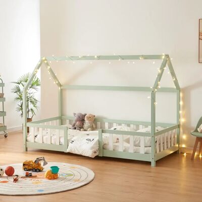 en.casa Lit pour enfants en forme de maison en pin avec garde-corps - Publicité en.casa Lit pour enfants en forme de maison en pin avec garde-corps - Publicité