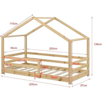 en.casa Kinderbett aus Kiefernholz - Hausform - 90x200cm - mit Schutzgitter en.casa Kinderbett aus Kiefernholz - Hausform - 90x200cm - mit Schutzgitter
