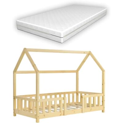 en.casa Lit pour Enfants en Forme de Maison - Pin Naturel - Barrière de Sécurité - Montage Facile - Jusqu'à 50 kg - Publicité en.casa Lit pour Enfants en Forme de Maison - Pin Naturel - Barrière de Sécurité - Montage Facile - Jusqu'à 50 kg - Publicité