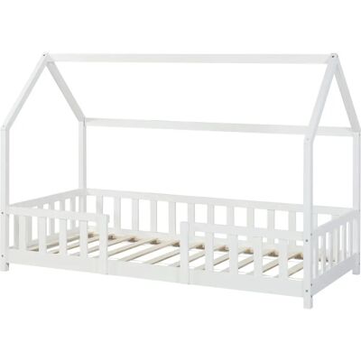 en.casa Lit d'enfant - Forme maison avec barrière de sécurité - 90x200cm - Publicité en.casa Lit d'enfant - Forme maison avec barrière de sécurité - 90x200cm - Publicité