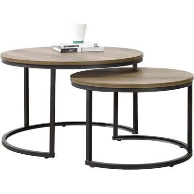 en.casa Ensemble de 2 Tables Basses Nid d'Oiseau Effet Bois Foncé - Publicité en.casa Ensemble de 2 Tables Basses Nid d'Oiseau Effet Bois Foncé - Publicité