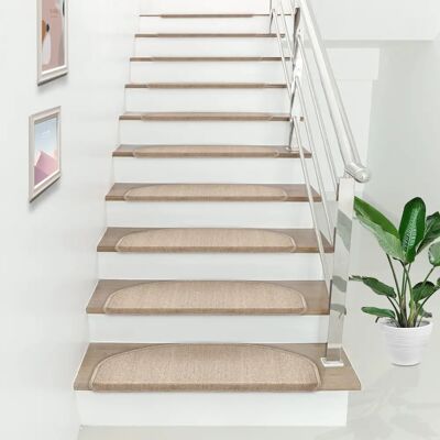 en.casa - Juego de 15 Alfombrillas de escalera Halbrund - Beige - Protege del desgaste en.casa - Juego de 15 Alfombrillas de escalera Halbrund - Beige - Protege del desgaste