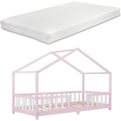 fr.casa Lit pour Enfants en Forme de Maison - Pin Rose/Blanc 90x200cm - Publicité fr.casa Lit pour Enfants en Forme de Maison - Pin Rose/Blanc 90x200cm - Publicité