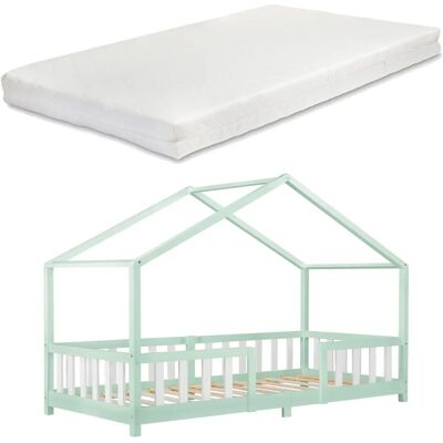 en.casa Lit Enfant en Forme de Maison Treviolo Pin 90x200cm - Vert Menthe & Blanc - Publicité en.casa Lit Enfant en Forme de Maison Treviolo Pin 90x200cm - Vert Menthe & Blanc - Publicité