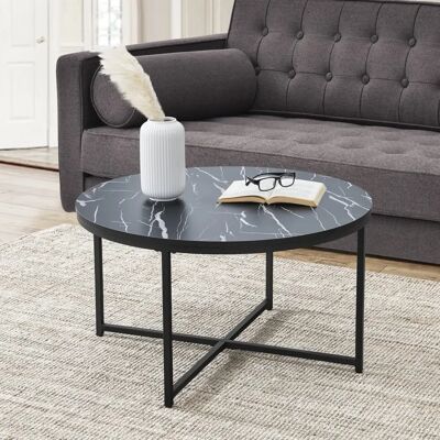en.casa Table Basse Uppvidinge - Pieds en croix en acier - Surface effet marbre en.casa Table Basse Uppvidinge - Pieds en croix en acier - Surface effet marbre