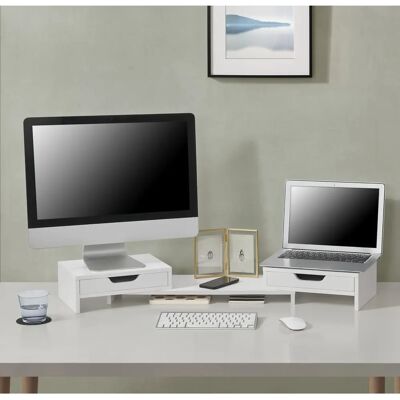 en.casa Monitorständer - Höhenverstellbar, 2 Schubladen - Weiß en.casa Monitorständer - Höhenverstellbar, 2 Schubladen - Weiß