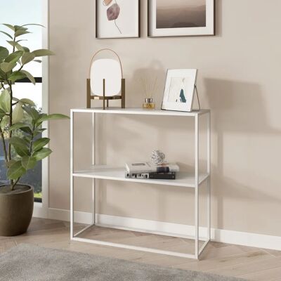 EN.CASA - Table console en acier Strömstad avec 2 étagères - Blanc mat - Publicité EN.CASA - Table console en acier Strömstad avec 2 étagères - Blanc mat - Publicité