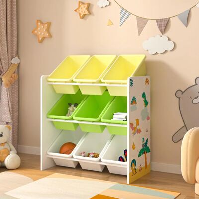 en.casa Étagère pour enfants Muxía avec Dinosaure - 3 niveaux, 9 paniers - Vert - Publicité en.casa Étagère pour enfants Muxía avec Dinosaure - 3 niveaux, 9 paniers - Vert - Publicité