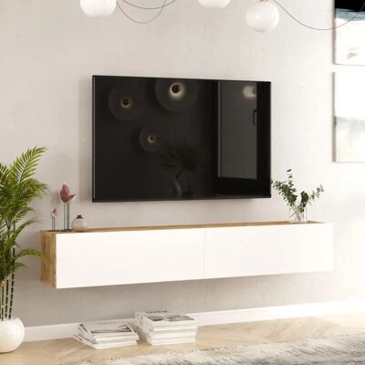 en.casa Meuble TV mural Chêne Rustique Blanc 180cm - Publicité en.casa Meuble TV mural Chêne Rustique Blanc 180cm - Publicité