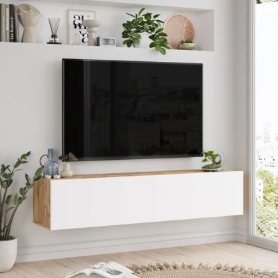 EN.CASA Wand-TV-Möbel - Rustik Eiche & Weiß - 140cm EN.CASA Wand-TV-Möbel - Rustik Eiche & Weiß - 140cm