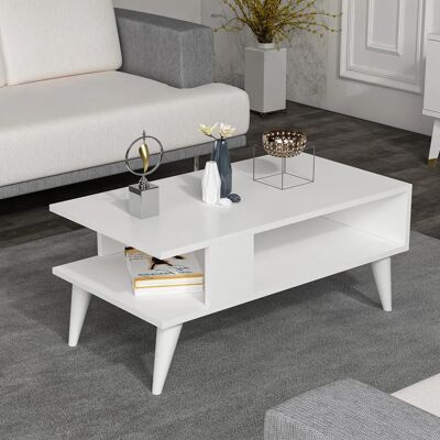 en.casa Table basse carrée blanche - 2 niveaux - 40x90x45cm en.casa Table basse carrée blanche - 2 niveaux - 40x90x45cm