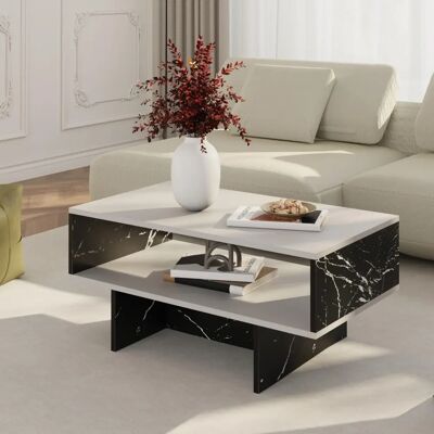en.casa Mjölby Mesa de centro Blanco/Negro Mármol - Rectangular de 2 niveles en.casa Mjölby Mesa de centro Blanco/Negro Mármol - Rectangular de 2 niveles