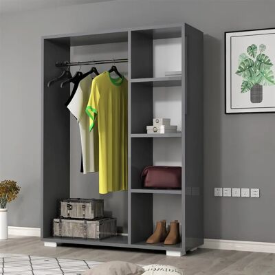 en.casa - Nesbyen Kleiderschrank mit Fächern & Kleiderstange - Anthrazit en.casa - Nesbyen Kleiderschrank mit Fächern & Kleiderstange - Anthrazit