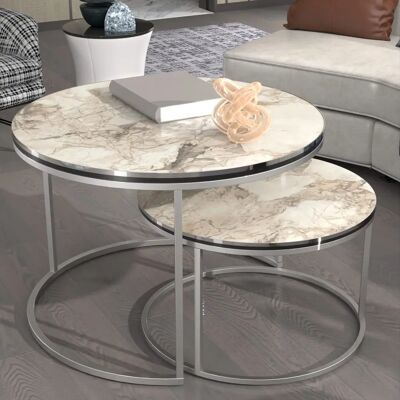 en.casa Skagen Nesting Tables - Weißer Marmor & Silber - 2 Stücke en.casa Skagen Nesting Tables - Weißer Marmor & Silber - 2 Stücke