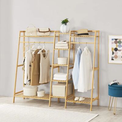 en.casa Sogndal Bambus Kleiderständer mit 2 Stangen & 9 Regalen - Garderobenorganizer en.casa Sogndal Bambus Kleiderständer mit 2 Stangen & 9 Regalen - Garderobenorganizer