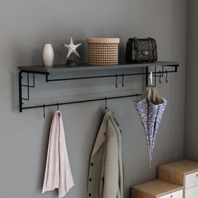 en.casa Gancio da parete - 110x30x27cm - Nero - Risparmio spazio en.casa Gancio da parete - 110x30x27cm - Nero - Risparmio spazio