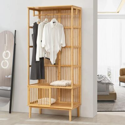 en.casa Bambuskleiderschrank - 185x80x45 cm Offene Garderobe mit Hängestange & Regalen en.casa Bambuskleiderschrank - 185x80x45 cm Offene Garderobe mit Hängestange & Regalen