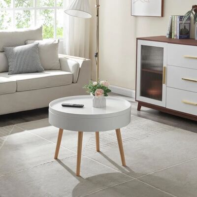 en.casa Weißer runder Couchtisch mit herausnehmbarer Ablage - Couchtisch en.casa Weißer runder Couchtisch mit herausnehmbarer Ablage - Couchtisch