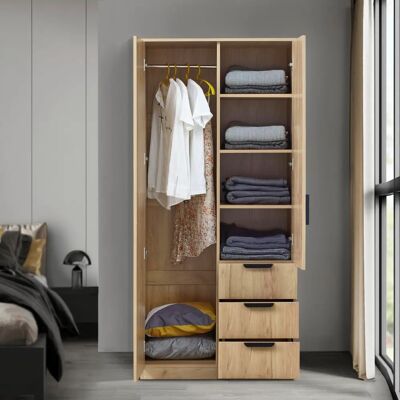 en.casa Armario Eiselfing - Roble - 2 puertas, 4 compartimentos, 3 cajones - 176x80x52 cm en.casa Armario Eiselfing - Roble - 2 puertas, 4 compartimentos, 3 cajones - 176x80x52 cm