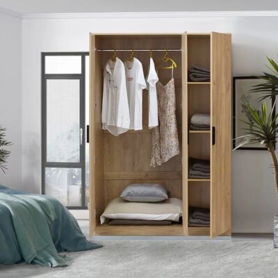 Armario Eiselfing en.casa - 3 puertas, 4 compartimentos, MDF - Efecto roble Armario Eiselfing en.casa - 3 puertas, 4 compartimentos, MDF - Efecto roble