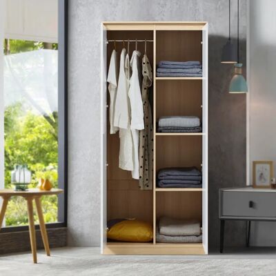 en.casa Bastheim Kleiderschrank - 2 Türen, 4 Fächer, MDF, weiß/Eicheffekt en.casa Bastheim Kleiderschrank - 2 Türen, 4 Fächer, MDF, weiß/Eicheffekt