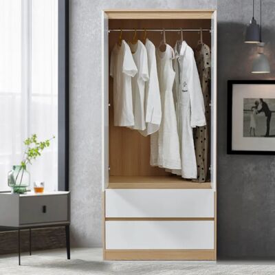 en.casa Bastheim Armario Ropero - 2 Puertas, 1 Barra, 2 Cajones - MDF 176x80x52cm en.casa Bastheim Armario Ropero - 2 Puertas, 1 Barra, 2 Cajones - MDF 176x80x52cm