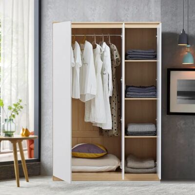 en.casa Bastheim Kleiderschrank - 3 Türen, 4 Fächer, MDF, Weiß/Eichenoptik en.casa Bastheim Kleiderschrank - 3 Türen, 4 Fächer, MDF, Weiß/Eichenoptik
